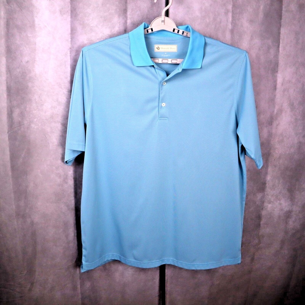 Donald Ross Men's XL Golf Polo Shirt Polyester Light Blue Gray Stripe